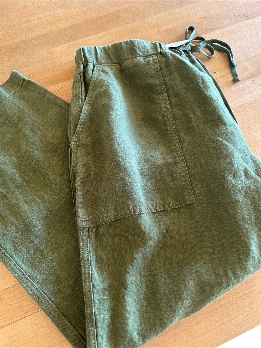 Velvet by Graham and Spencer Heavy Linen Drawstring Pull On Pants, Green, Sz XL